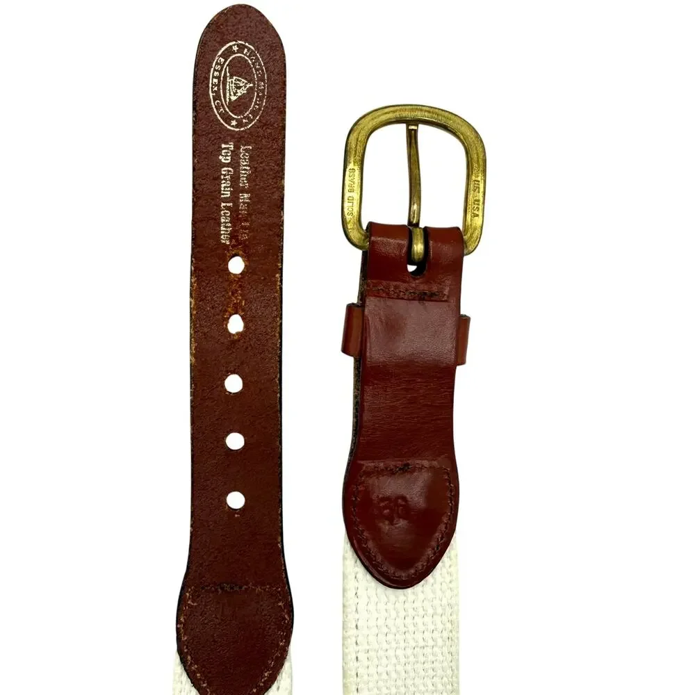 Vintage Preppy Sailboat Embroidered Leather Brass BuckleHandmade CT USA Sz.‎ 36